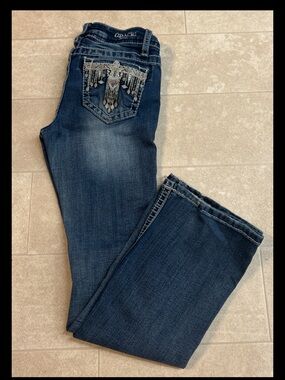 Grace in LA Embellished Bird Western Cowgirl Blue Denim Jeans Girls size 10